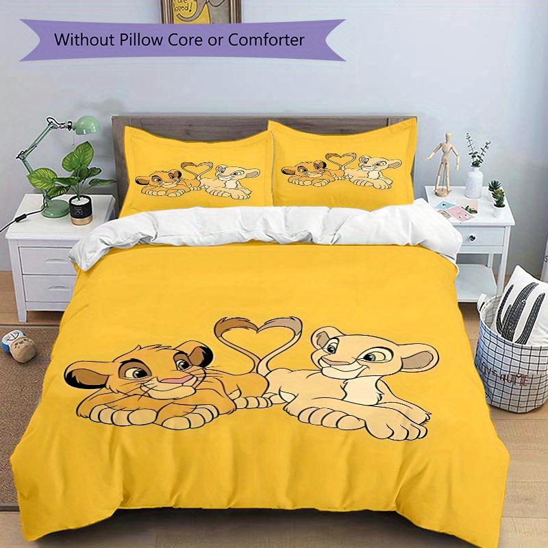 3pcs Lion King Simba & Nala Heart Shaped Tail Quilt Set, Soft and Comfortable Bedroom, Guest Room and Dorm Decor Bedding Set 1 Quilt Cover +