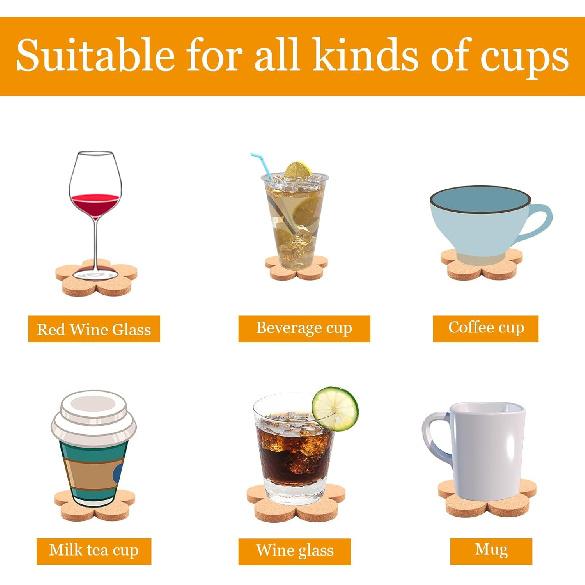 12 PCS Flower Cork Coaster for Drinks, Absorbent and Reble Non-Slip Heat Resistant Coffee Coasters, 100% Natural Cork 4 inch Flower Shape Farmhouse