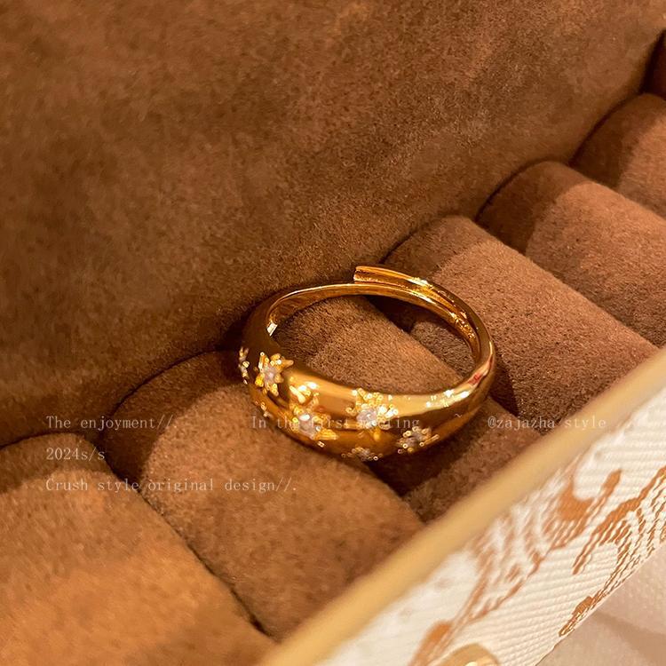 Women's Vintage Gold Brushed Adjustable Ring with Medieval Style Design