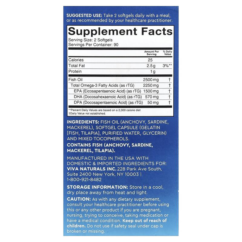 Omega-3 Fish Oil, Triple-Strength, 180 Softgels (1,250 mg per Softgel)