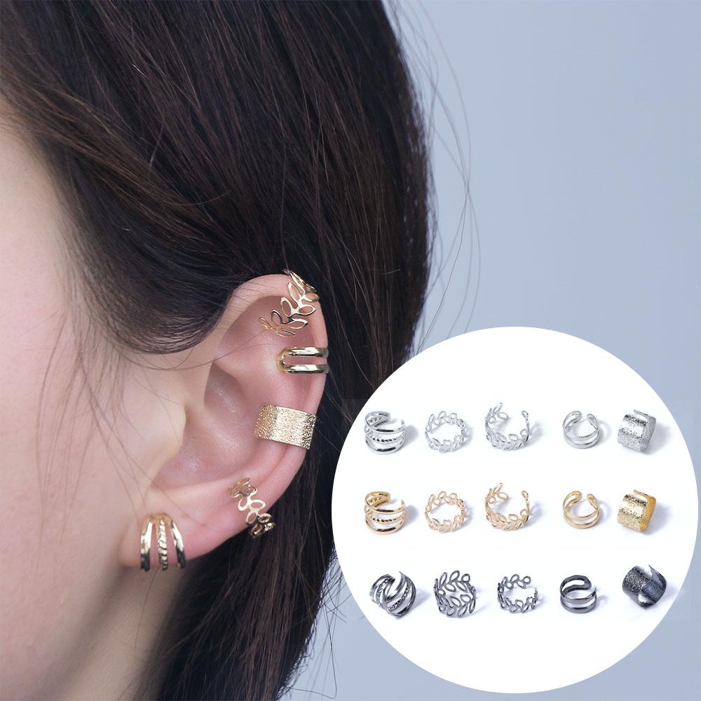 Without Pierced Girl C-Shape Ear Bone Clips Korean Style Earrings Earring Set Leaves Ear Cuff