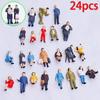 24Pcs Mixed Model People Figure Train Railway Building Scenery Scale 1:87