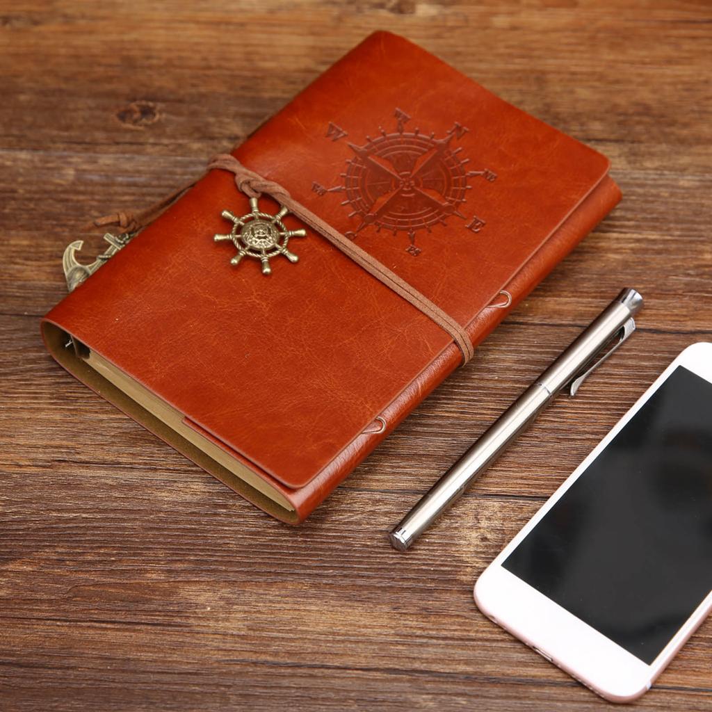 Винтажный блокнот из искусственной кожи, дневник путешествий, дневник с 150 чистыми страницами и подвеской, блокнот с заменяемыми листами
