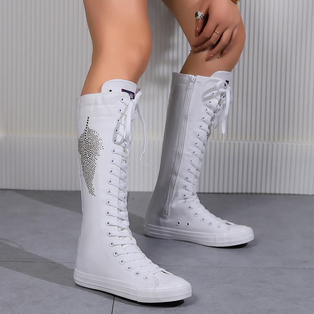 Women's Fashion Flat Canvas Sports Boots with Lace Inside Zipper