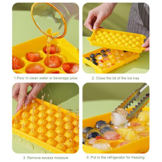 Yousheng Sphere Ice Cube Tray with Lid BPA-Free Stackable Plastic Mold for Whiskey Cocktails Easy-Release Space-Saving Ice Maker for Home Bar Party