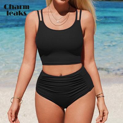 Женские комплекты бикини с высокой талией, спортивный двухсекционный купальник, купальный костюм с карманами