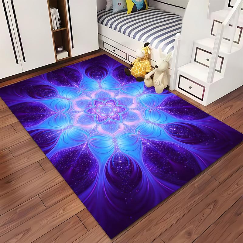 "Blue Purple Mandala Pattern Carpet, Living Room Area Rug Decor" Suitable for use as an anti-slip for living room bedroom sofas