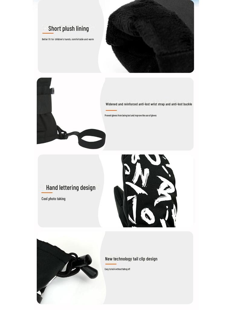 Детские зимние двухслойные водонепроницаемые горнолыжные перчатки 2024 года: Износостойкий и теплый