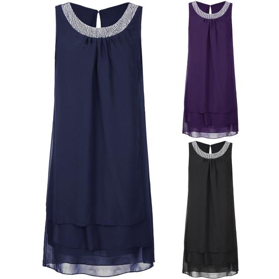 Women Dress O Neck Loose Fit Plus Size Sequin Decor Vest Dress for Daily Life