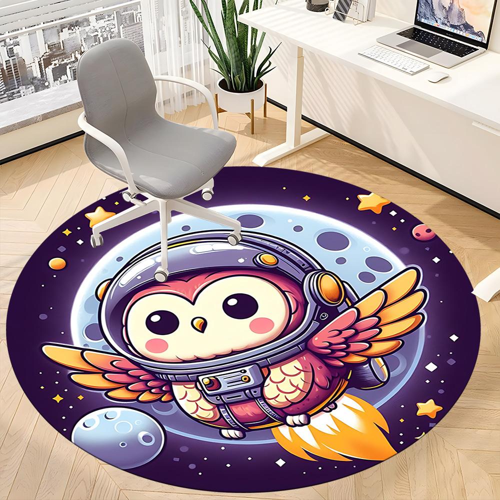 1pc Owl Astronaut Office Round Area Rug, Under Office Chairs Bedroom Living Room Home Decor, Room Deco