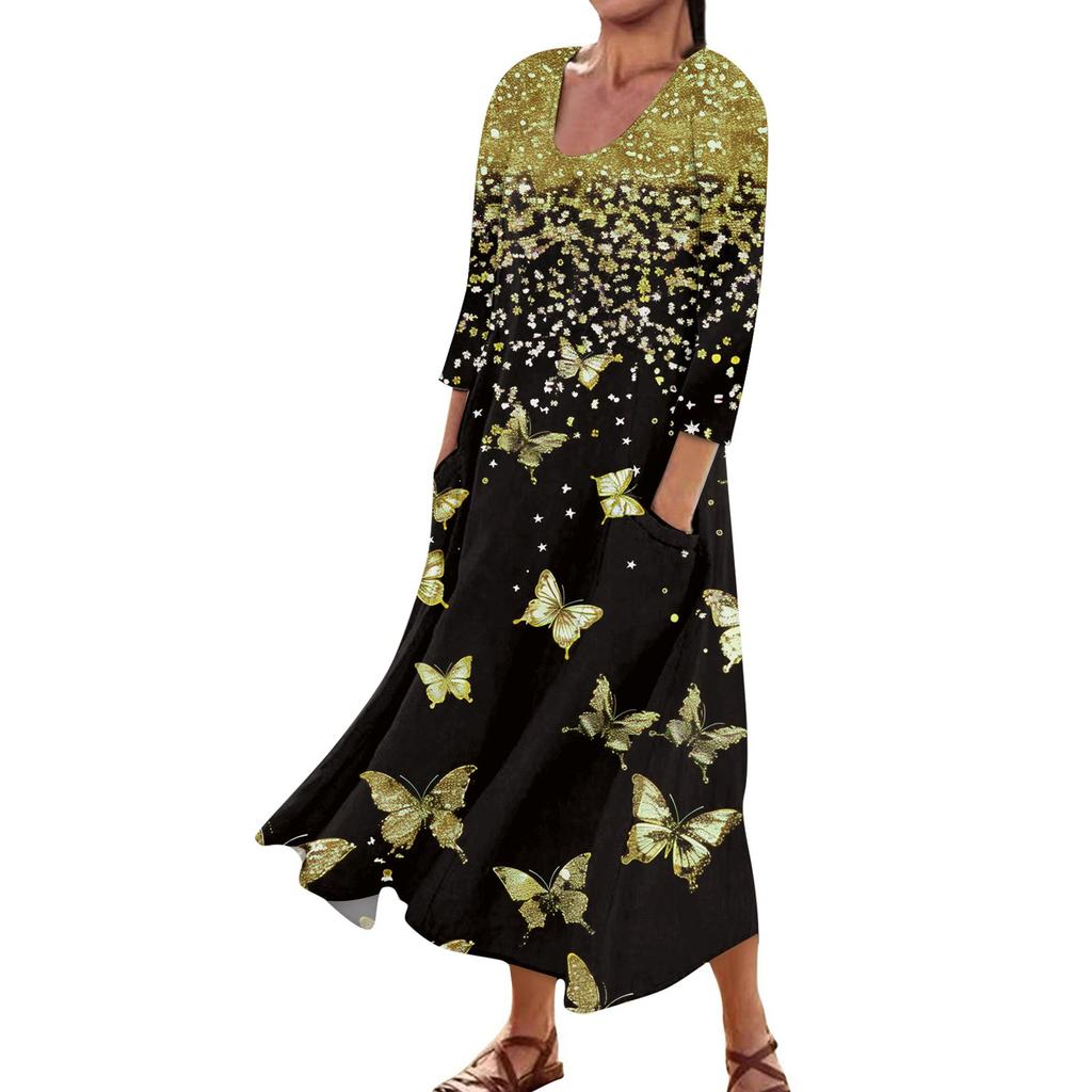 Платье для женщин, весеннее повседневное модное платье в стиле бохо с рукавами 3/4 для праздника, большого размера