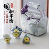 Guochao Hand-Painted Chrysanthemum Cover Bowl Two Cup Set Portable Cloth Bag Outdoor Tea Drinking High Value Light Luxury Travel Tea Set
