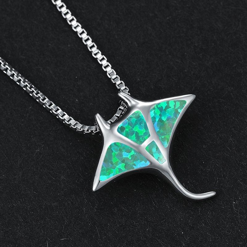 Symbol of Freedom Necklace, Elegant Manta Ray Pendant with Blue Opal, Meaningful Gift for Ocean Lovers, Silver Color Jewelry
