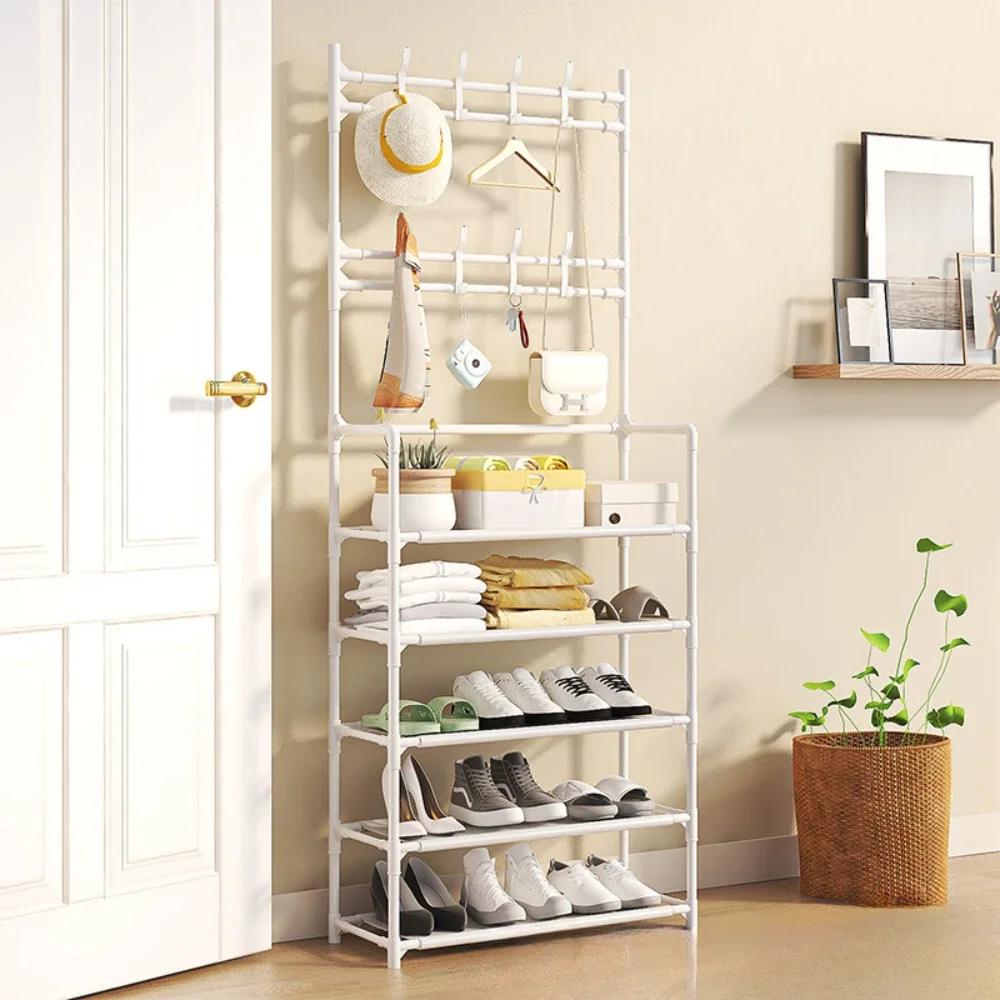 Shoe and Hat Rack Multi Functional Living Room Organizer Storage Shoes Cabinet Multi-Layer Floor-Standing Clothes Hanger Shelf
