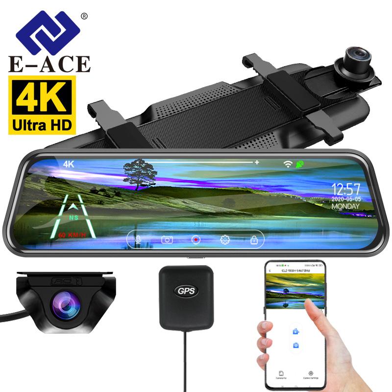 E-ACE Автомобильное зеркало заднего вида с разрешением 4K, записывающая камера DVR, видеорегистратор с 10-дюймовым экраном, супер ночной вид