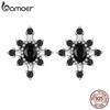 Real 925 Sterling Silver Black White CZ Star Stud Earrings For Women European Gothic Ear Studs Wedding Party Jewelry Gift