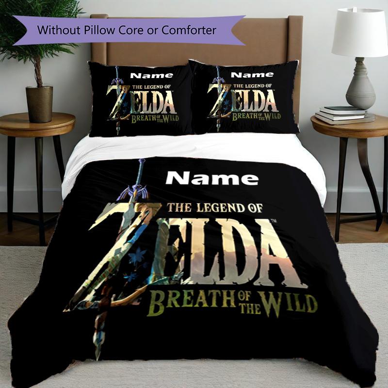 3pcs Duvet Cover Set (1*Duvet Cover + 2*Pillowcase, Without Core), Custom Name Video games Pattern Bedding Set, Home Bedroom Decor Gift