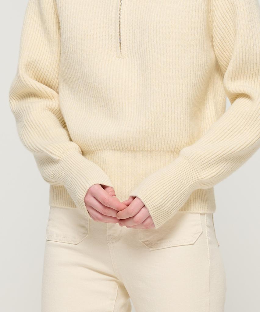 ROIDESROIS Raglan Half-Zip Collar Ribbed Knit (Cream)
