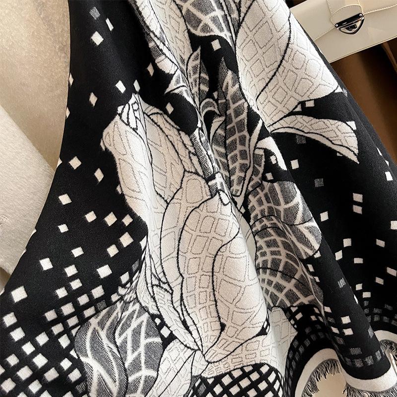 Fashion Printed Imitation Cashmere Warm And Cold Student Dual-Purpose Shawl Age-Reducing Scarf Women