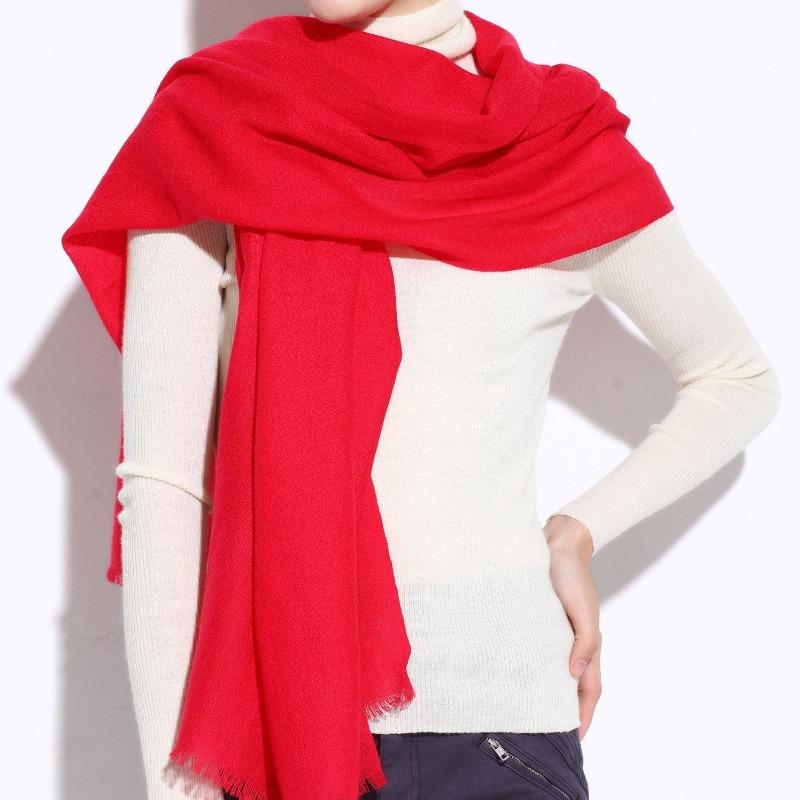Imitation Cashmere Club Gift Print Lgo Embroidery Solid Color Double-sided Velvet Big Red Scarf Women's Shawl Fashion