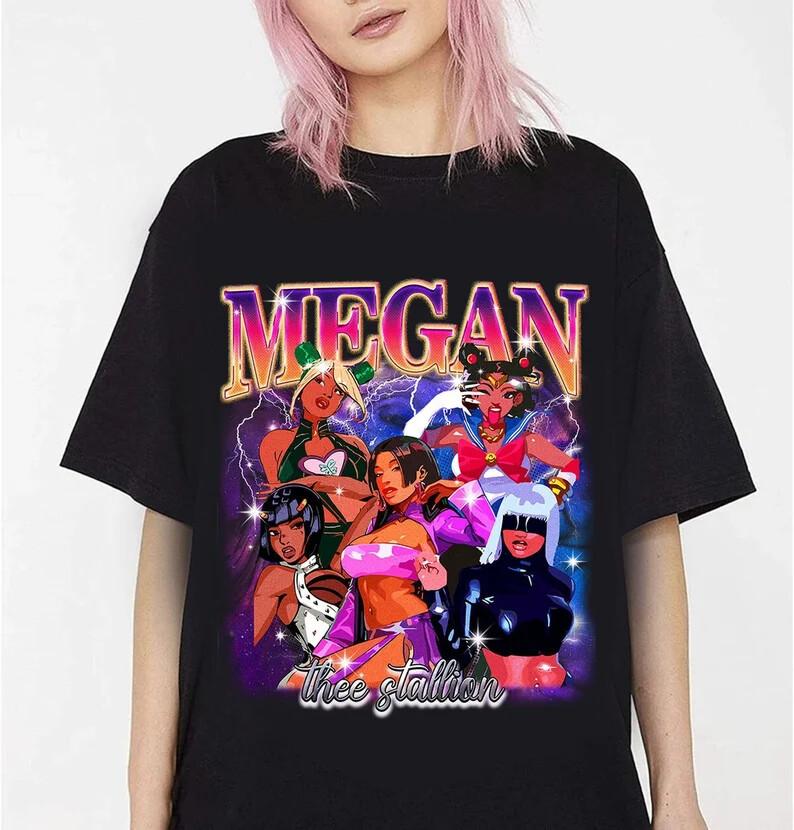 Футболка Megan Thee Stallion в стиле аниме 90-х, топы, футболка, футболка с артом Megan для косплея