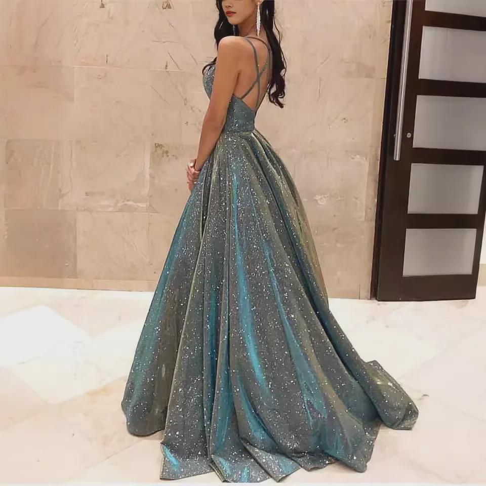 Новое блестящее длинное платье-труба А-силуэта для похудения - европейский и американский стиль