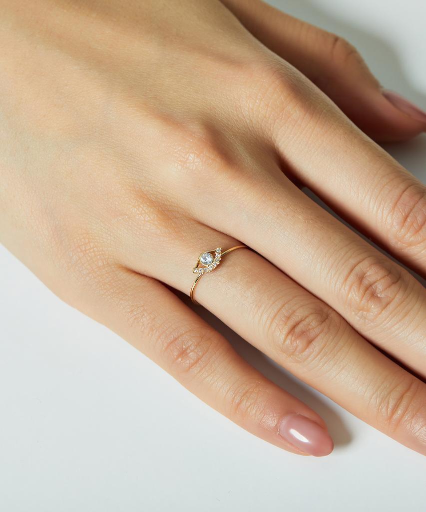 Helene Jewelry Кольцо 'Глаз Красоты' из 14-каратного золота с кубическим цирконием Кольцо с золотой нитью (Тип А)