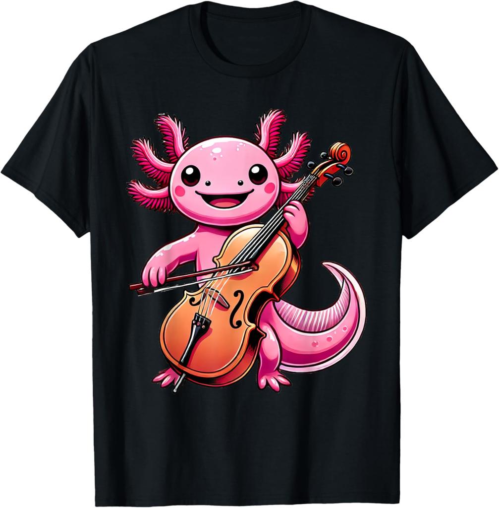 Cute Axolotl Playing Violin For Violinist Musical Orchestra Tshirt Unisexs Clothing Funny Shirt Customizable Ropa Hombre
