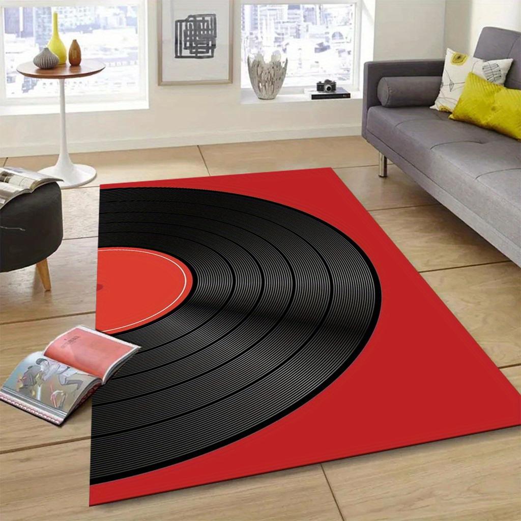 Non-slip vinyl record design polyester carpet for office bedroom living room crystal velvet soft decor rug