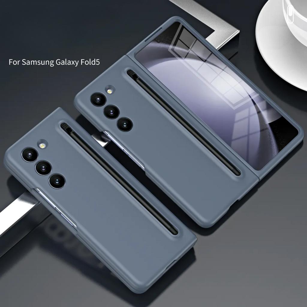Для Samsung Galaxy Z Fold 5 4 3 матовый приятный для кожи цветной чехол с закаленной пленкой и сенсорной ручкой, складной противоударный жесткий чехол