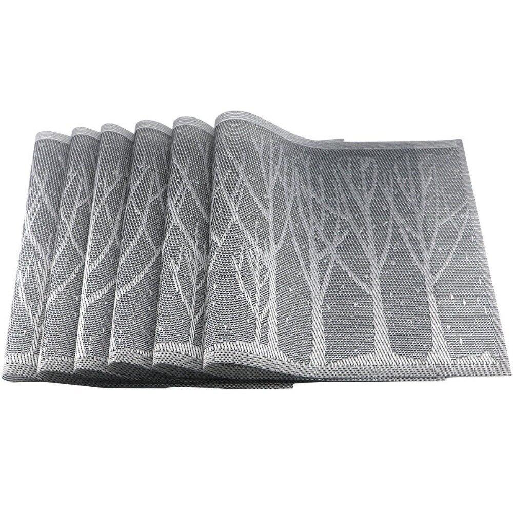 Washable Woven Placemats Tree Theme Non-slip Table Mats For Kitchen Dining Set of 6 Blue Tree/coffee Tree/silver Tree