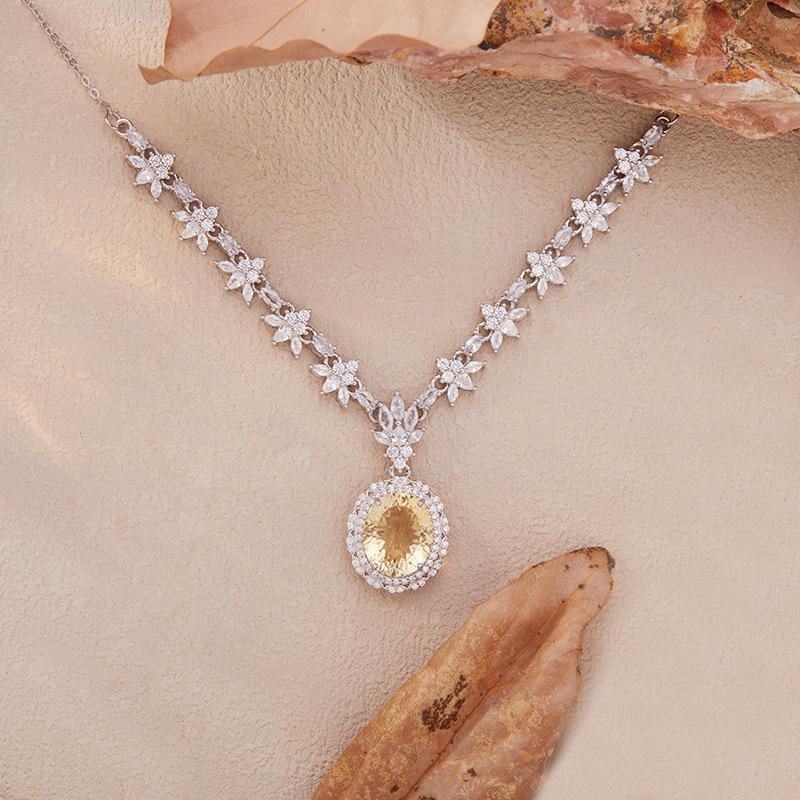 Натуральный Топаз Цитрин Аметист Подвеска Ожерелье Женское S925 Стерлинговое Серебро Цветной Набор Сокровищ Цепочка Ювелирные изделия