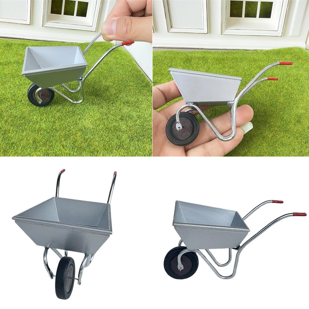 1/12 Scale Miniature Iron Garden Cart Model Figure For Outdoor Dollhouse Scene And Creative Landscaping Accessory