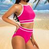 2 шт./комплект женский комплект бикини бюстгальтер с завязками на шее и спине-борцовкой плавки с высокой талией спортивный купальник с цветными блоками