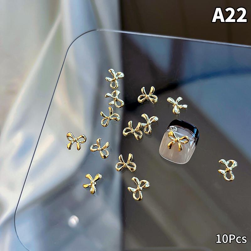 10 шт. роскошных кавайных бантиков для ногтей, 3D японский сплав, галстук-бабочка, украшения для ногтей, стразы, аксессуары для самостоятельного изготовления