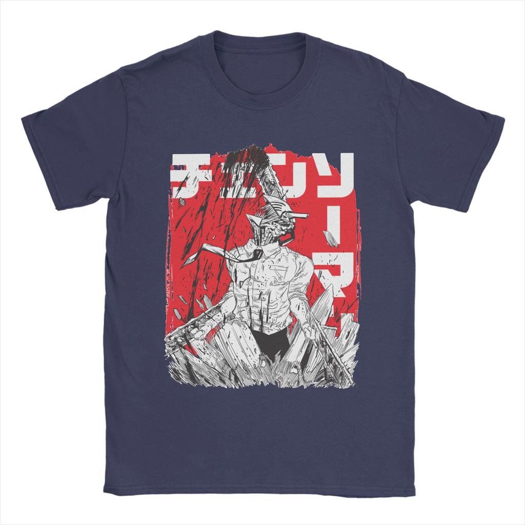Футболка мужская Chainsaw Warrior Chainsaw Man Аниме Манга Хипстерская футболка с коротким рукавом и круглым вырезом Хлопковая Классическая одежда