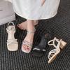 Silver Word with Thick Heel Sandals Women's New Summer Skirt Temperament Rhinestone High Heel Beach Shoes
