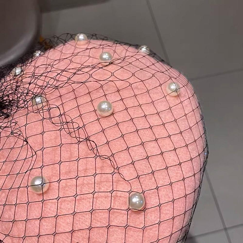 Берет из жемчужной шерсти для женщин с сетчатой вуалью Шапки-бини Тыквенная шляпа Шляпа художника Девушки