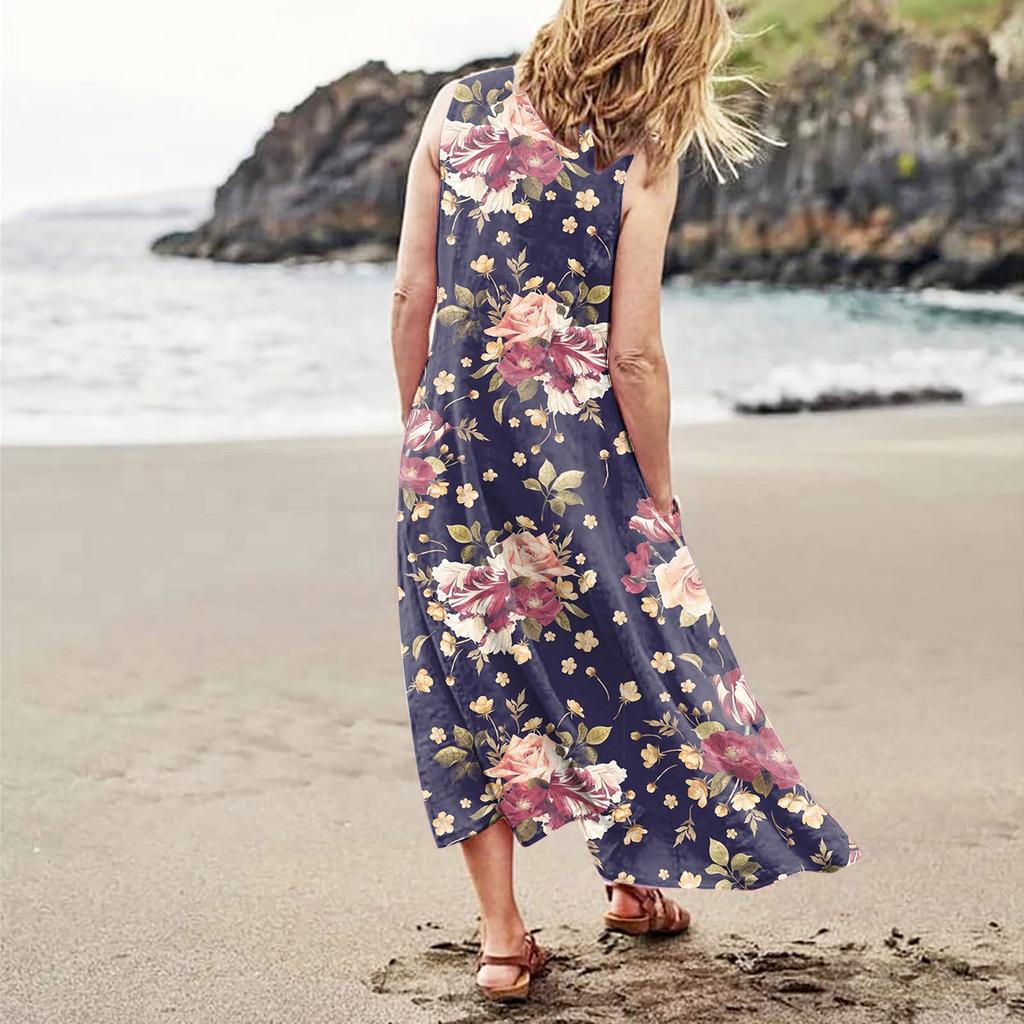 Женское повседневное удобное хлопковое карманное платье без рукавов с градиентным принтом