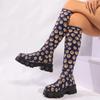 Модная женская обувь Толстая подошва Вязаные длинные сапоги Женская мода Эластичные носки Обувь Сапоги Круглый носок Сапоги выше колена Botas De Mujer 2024