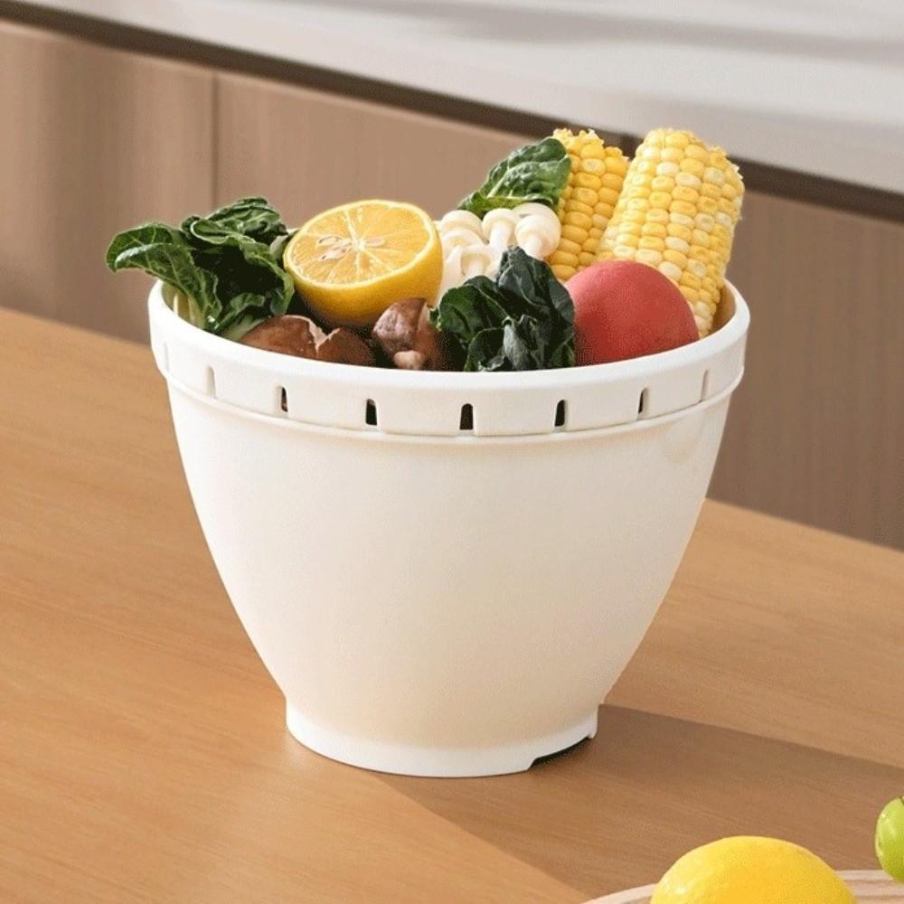 Double Layered Vegetable Storage Basket Plastic Kitchen Colander Strainer Salad Preparation