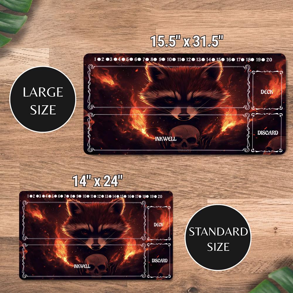 Dark Fire Raccoon Playmat with Zones Magic Card Game Play Mat Durable Rubber for Games 35X60cm Mouse Pad PC Offices Desk Mats