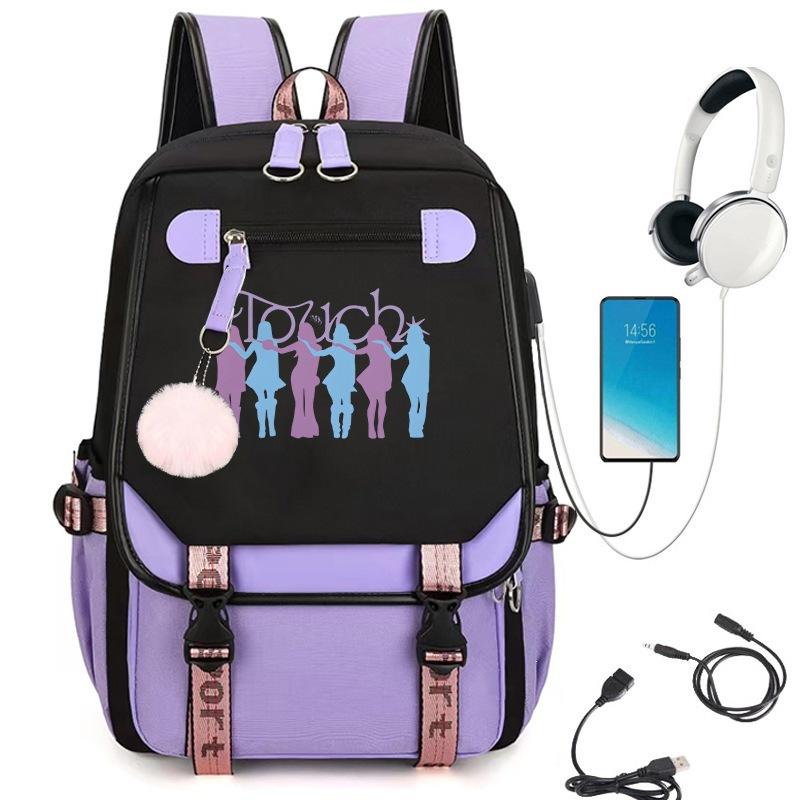 KATSEYE Backpack USB Charging Port Student Bookbag Travel Daypack Fashion Casual Laptop Compatible Large Capacity Water-Resistant 60123-12