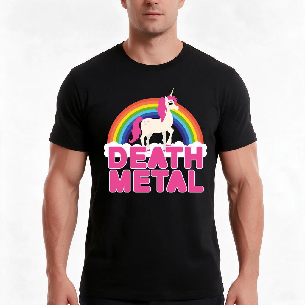 Футболка с принтом Единорог в стиле Death Metal, летняя, повседневная, хлопковая, оверсайз, уличная одежда, топ, винтажный графический принт, свободный крой, короткий рукав