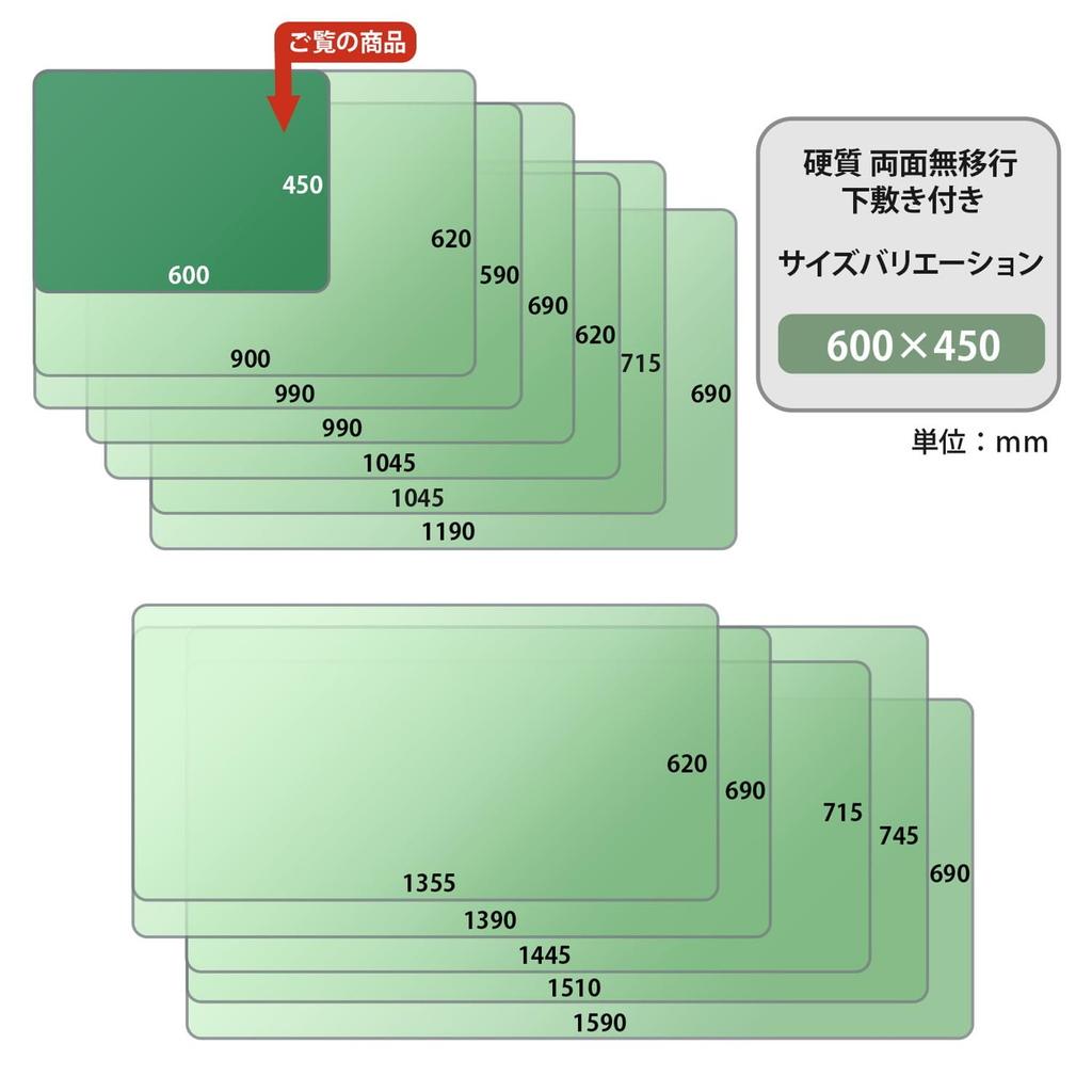 Большой коврик для стола, Жесткий, Жесткий на ощупь, с подложкой, Глянцевая отделка, Устойчив к переносу чернил, Толщина 4 мм, 600 x 450 мм, Прозрачный + Светло-зеленый,