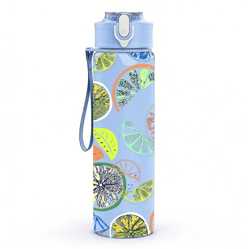 1PC Mixed Plant Leaf Circle Art Print 750ml Color Plastic Sports Water Bottle Leakproof Flip Straw Lid Suitable for Sports Office Home Use