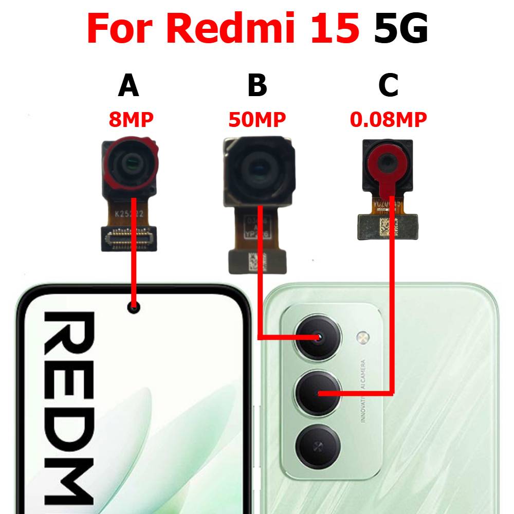 Camera For Xiaomi Redmi 15 5G Rear Backside Front Facing Frontal Selfie Back Camera Module Mobile Phone Parts