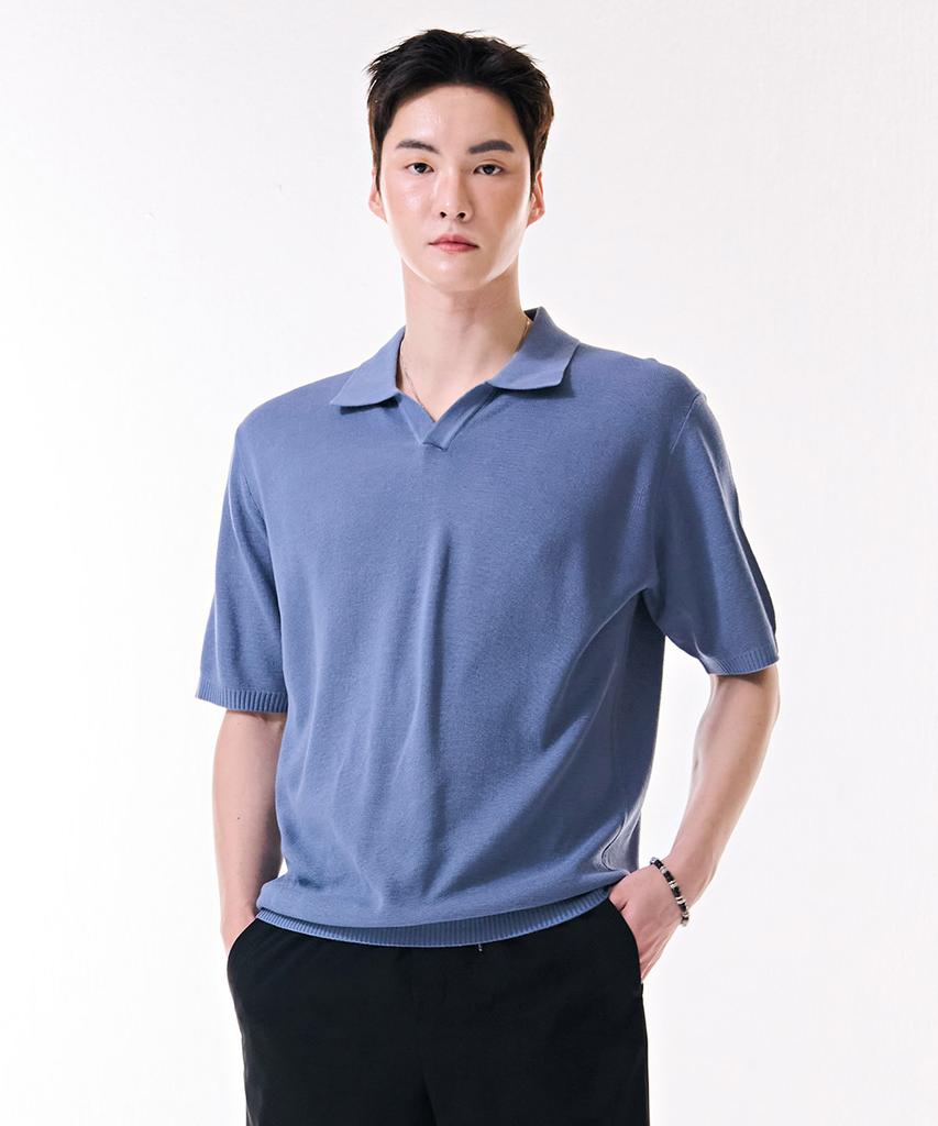 CHASECULT Men'S Cool Touch Open Collar Neck Short Sleeve Sweater-Dbrk5611D0N