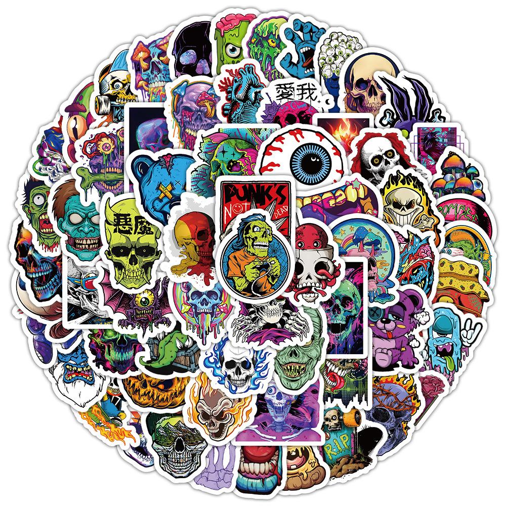 100 Cool and Colorful Skull Stickers, Decorated Luggage Notes, Handbooks, Desktop Waterproof Stickers for Children