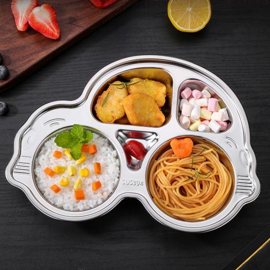 Обеденная тарелка из нержавеющей стали для детей, мультяшный дизайн, разделенный поднос, пищевой безопасный, прочный детский отсек, сервировочные блюда для закусок